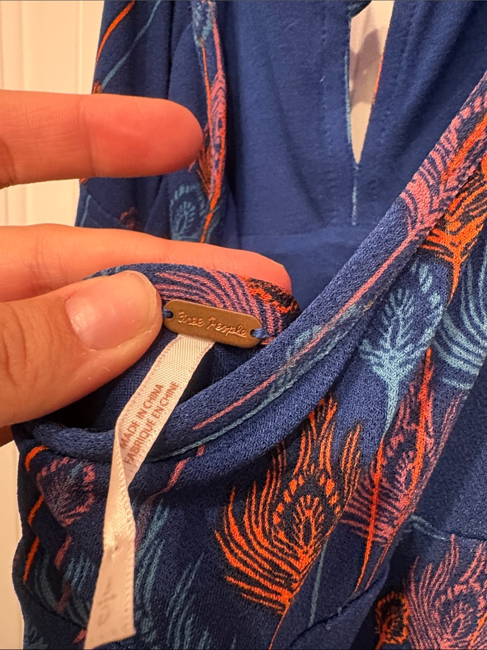 Free People Blue Floral-Print V-Neck Mini Dress-peacock pattern/halter - Picture 4 of 7